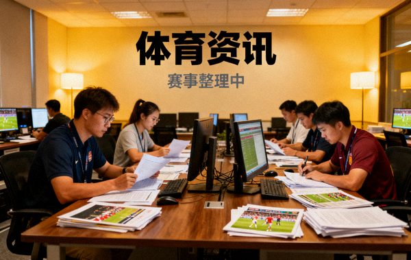 体育新闻编辑部整理赛事资讯，体育资讯栏目配图